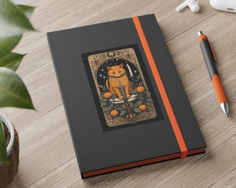 Spooky Orange Cat Journal featuring Sword, Oranges - Ruled Line Banded Notebook for Halloween