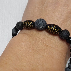 Focus Jet and Lava Yoga Bracelet, Industrial Jewelry, Essential Oil Bracelet, Buddhist image 2