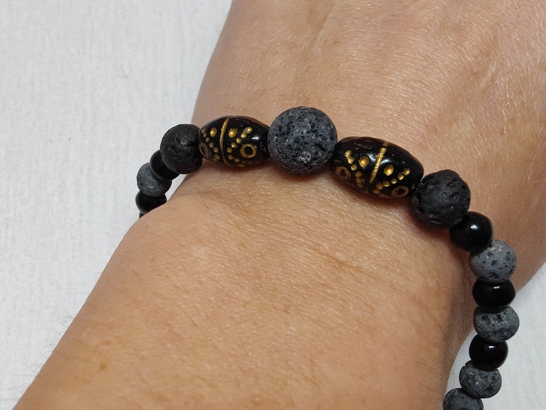 Focus Jet and Lava Yoga Bracelet, Industrial Jewelry, Essential Oil Bracelet, Buddhist image 2