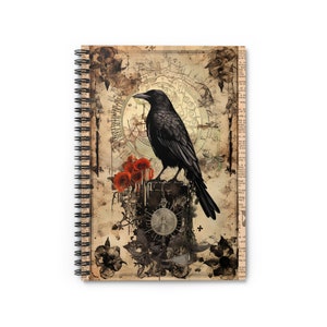 Crow Collage Spiral Notebook, Victorian Dictionary Vintage Paper Scrapbook Style, Poetry, Prose, Gothic Gift, Pet Present image 3