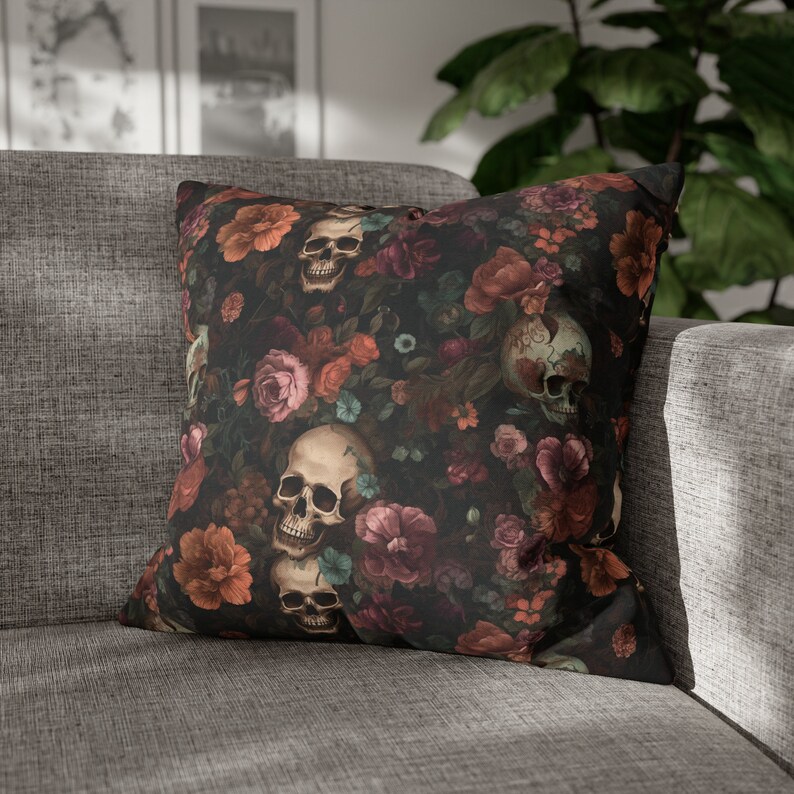 Rococo Skulls Throw Pillow Case, Halloween Home Decor, Couch Cushion, Floral Gothic image 10