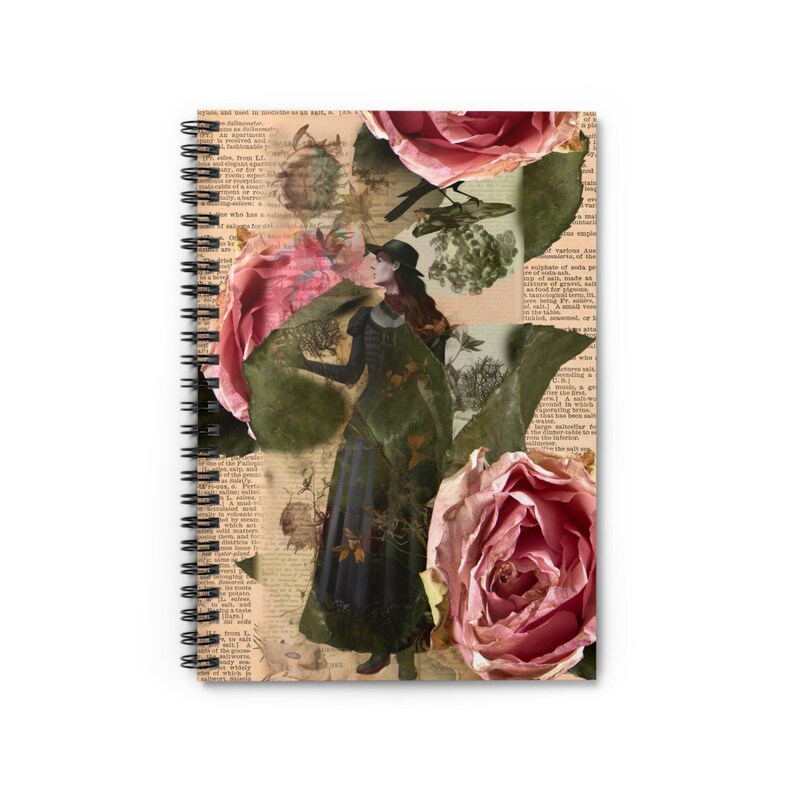 Dictionary Collage Spiral Notebook, Victorian Woman of the Garden, Poetry, Prose, Gothic Gift, Pet Present image 2