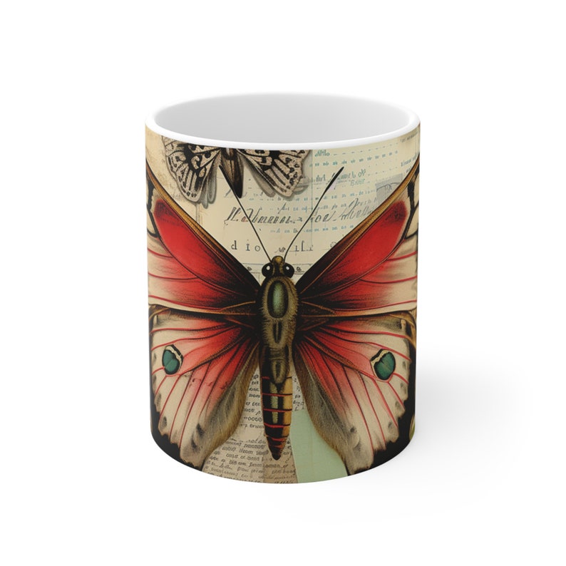 Butterfly Wings Collage Coffee Mug, Victorian Scrapbook Style, Gift for Mom image 3