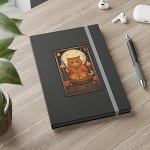 Cat Tarot Journal, Orange Kitty Gothic Lined Notebook, Halloween Gift Ruled Line Banded image 7