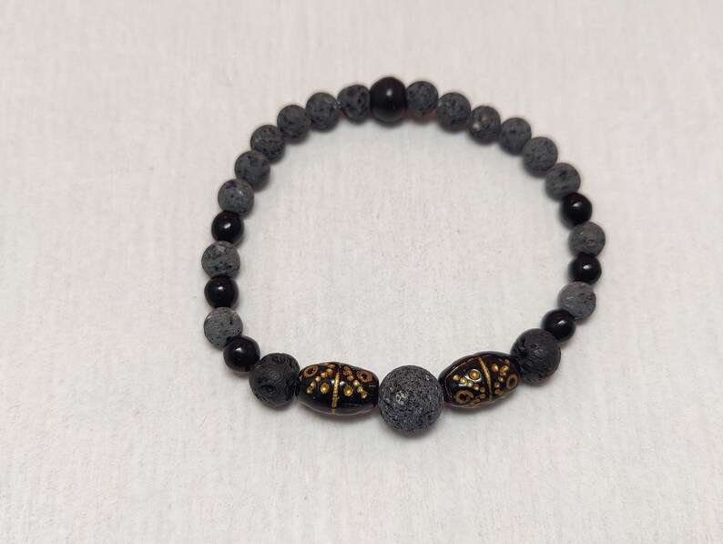 Focus Jet and Lava Yoga Bracelet, Industrial Jewelry, Essential Oil Bracelet, Buddhist image 3