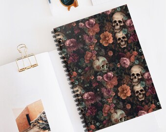Rococo Style Skull and Flowers Spiral Notebook - Ruled Line, Victorian Gothic