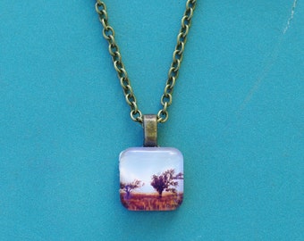 Lonely Trees Tiny Necklace, Petite Pendant Tree Tile Photo Jewelry, Gift for Traveler
