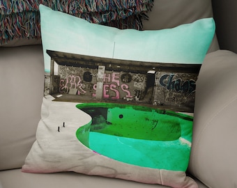 Graffiti Pool Throw Pillow, Urbex Pop Art Home Decor