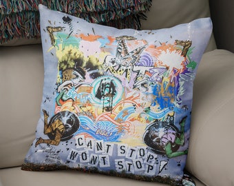 Miami Street Art Throw Pillow, Graffiti Decor, Artist Collaboration