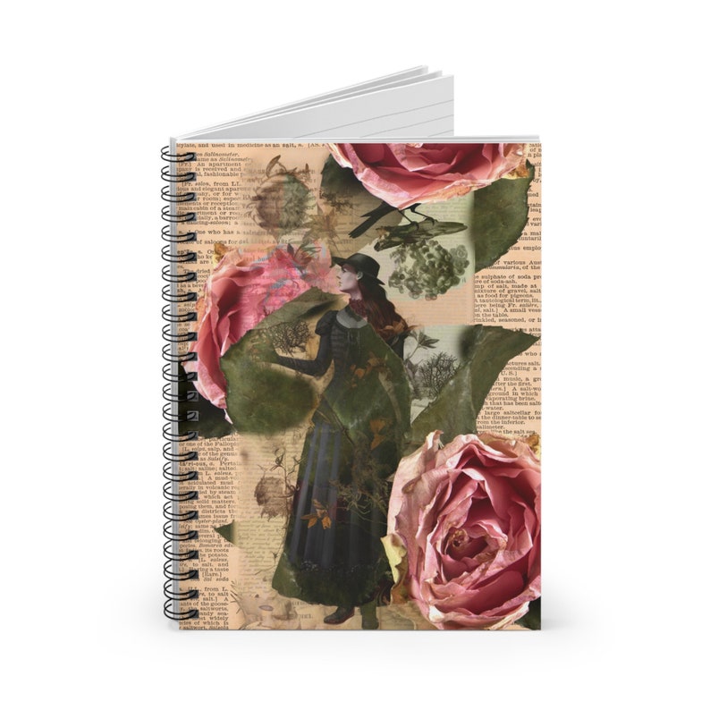 Dictionary Collage Spiral Notebook, Victorian Woman of the Garden, Poetry, Prose, Gothic Gift, Pet Present image 3