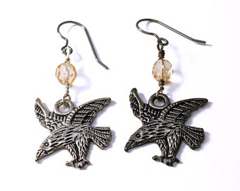 Roman Eagle Earrings, Flying Bird Dangles | Stainless Steel Hooks Mythology Jewelry