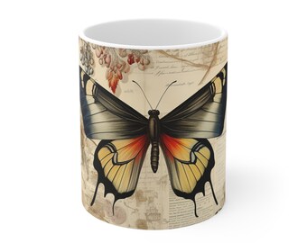 Vintage Butterfly Collage Coffee Mug, Victorian Scrapbook Style, Gift for Mom