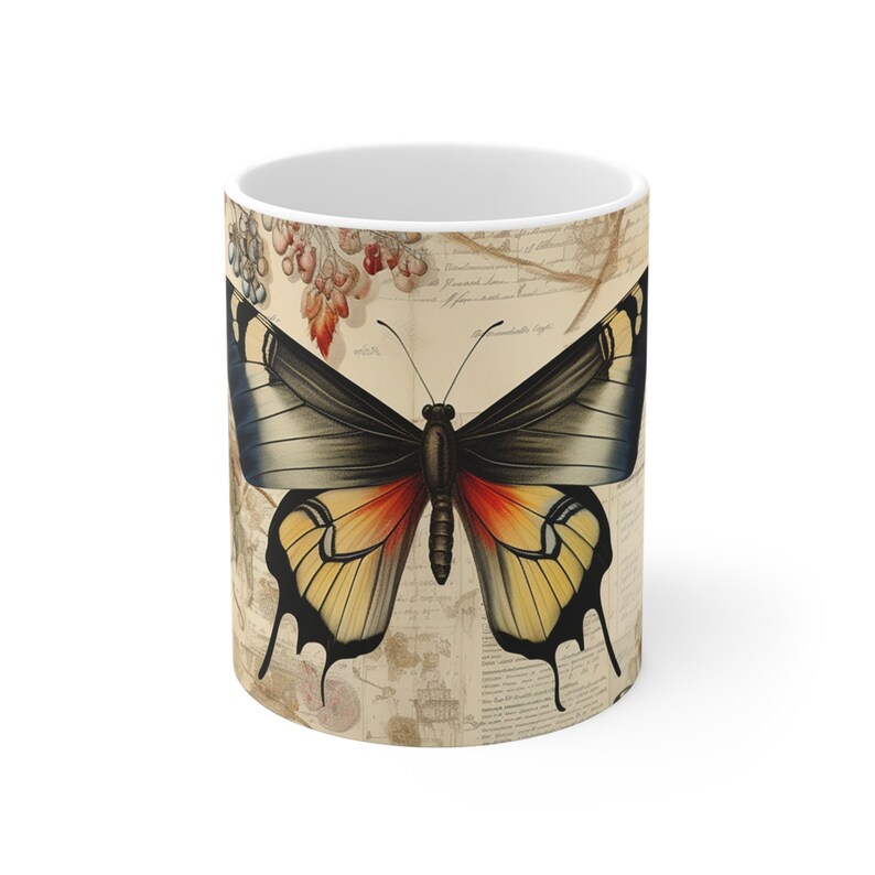 Vintage Butterfly Collage Coffee Mug, Victorian Scrapbook Style, Gift for Mom image 3