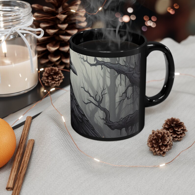 Raven of Death Black Coffee Mug, Crow Tea Cup, Halloween Gift, Gothic 画像 7