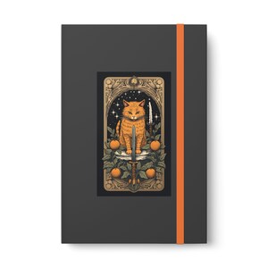 Spooky Orange Cat Journal featuring Sword, Oranges Ruled Line Banded Notebook for Halloween image 2