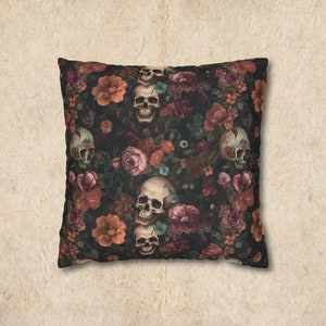 Rococo Skulls Throw Pillow Case, Halloween Home Decor, Couch Cushion, Floral Gothic image 7