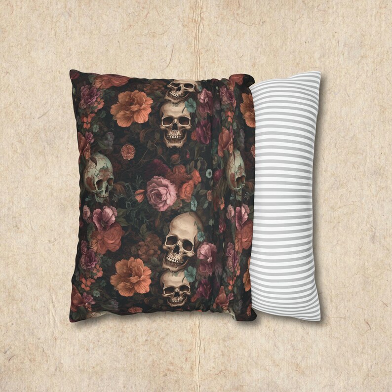 Rococo Skulls Throw Pillow Case, Halloween Home Decor, Couch Cushion, Floral Gothic image 8