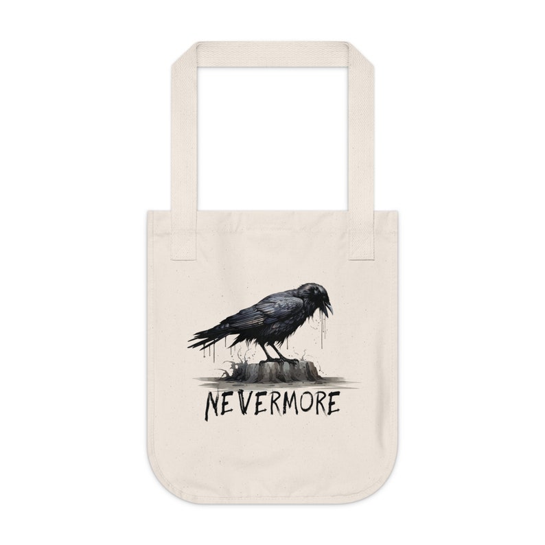 The Raven Nevermore, Heavy Duty Cotton Tote Bag, Durable Shopping Bag, Edgar Allan Poe, Poe Gift, Raven Literary Poe Book Bag image 2
