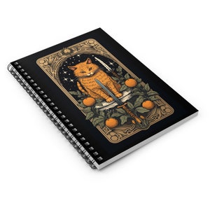Cat Tarot Spiral Notebook, Halloween Themed Gothic Journal, Swords, Cat Lover Gift image 4