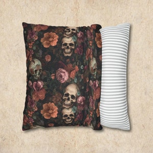 Rococo Skulls Throw Pillow Case, Halloween Home Decor, Couch Cushion, Floral Gothic image 3