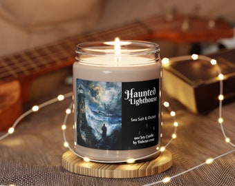 Haunted Lighthouse Soy Candle, 9oz - White Sage and Lavender Scent, Cotton and Natural Ingredients