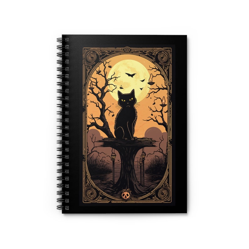 Black Cat Halloween Journal with Tarot Card Theme: Gothic Notepad for Full Moon Magick and Mystical Inspiration image 2