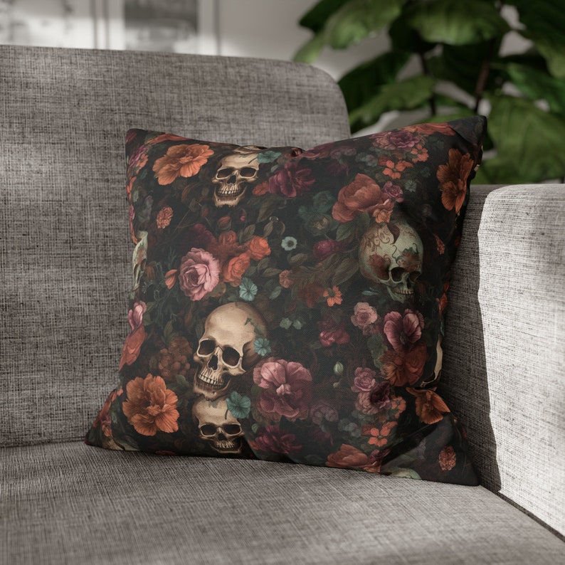 Rococo Skulls Throw Pillow Case, Halloween Home Decor, Couch Cushion, Floral Gothic image 9