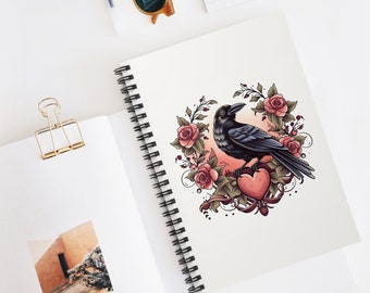 Roses and Ravens Spiral Notebook, Poetry, Prose, Gothic Gift, Pet Present