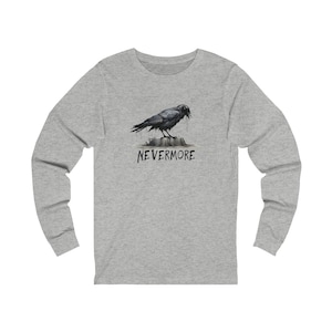 Poe Raven Long Sleeve Tee, Nevermore, Unisex, Poet Gift, Book Lover, Plus Size Options image 1