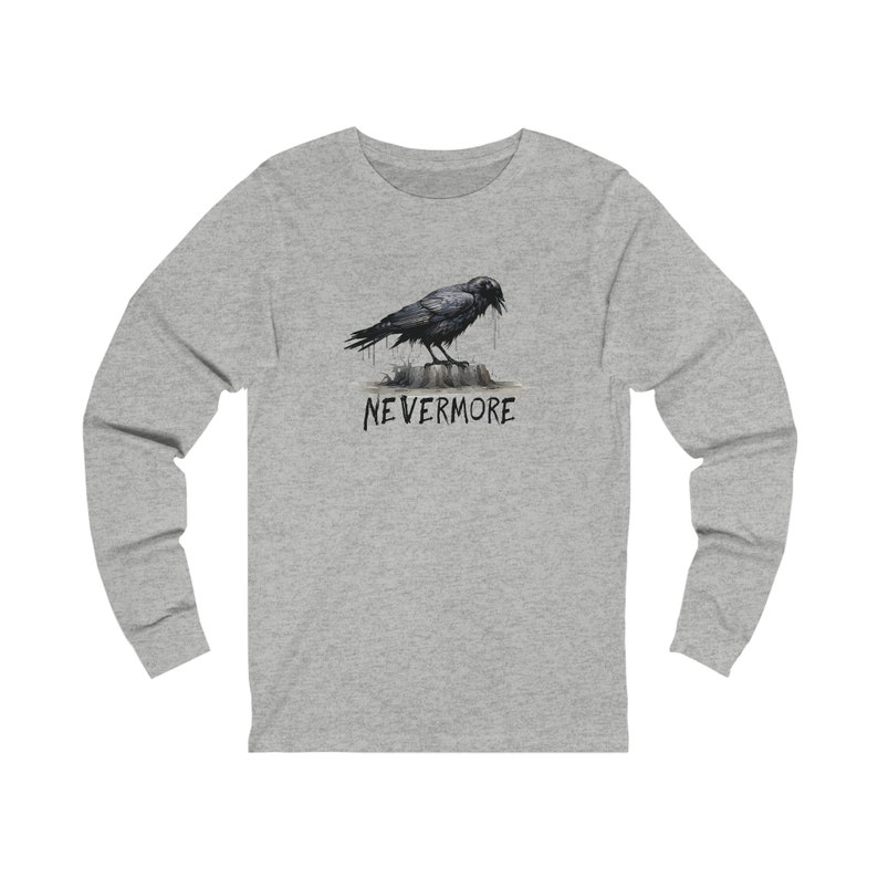 Poe Raven Long Sleeve Tee, Nevermore, Unisex, Poet Gift, Book Lover, Plus Size Options image 1