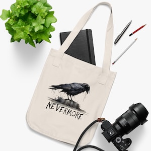 The Raven Nevermore, Heavy Duty Cotton Tote Bag, Durable Shopping Bag, Edgar Allan Poe, Poe Gift, Raven Literary Poe Book Bag image 3