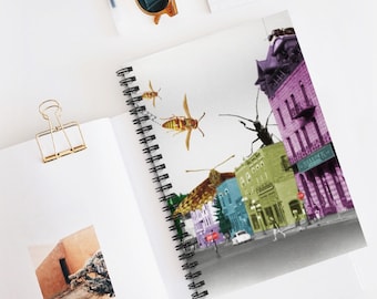 Insect Attack Surreal Collage Spiral Notebook, Entomologist Gift