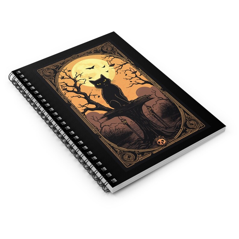 Black Cat Halloween Journal with Tarot Card Theme: Gothic Notepad for Full Moon Magick and Mystical Inspiration image 4