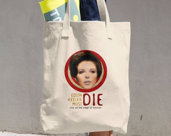 Star Trek Gift, Organic Cotton Tote Bag 16x15 inch, Durable, Edith Keeler Nerd