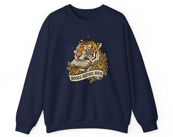 Books Before Bros Sweatshirt | Traditional Tattoo-Inspired tiger, banner, florals