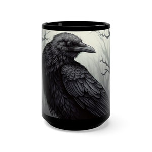 Raven of Death Black Coffee Mug, Crow Tea Cup, Halloween Gift, Gothic