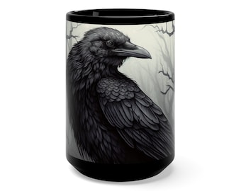 Caneca de café preta Raven of Death, xícara de chá de corvo, presente de Halloween, gótica