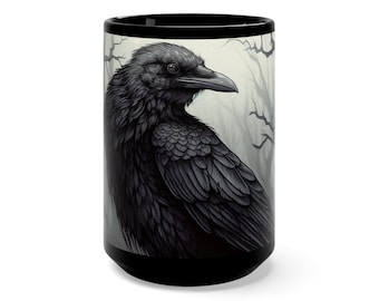 Raven of Death Black Coffee Mug, Crow Tea Cup, Halloween Gift, Gothic