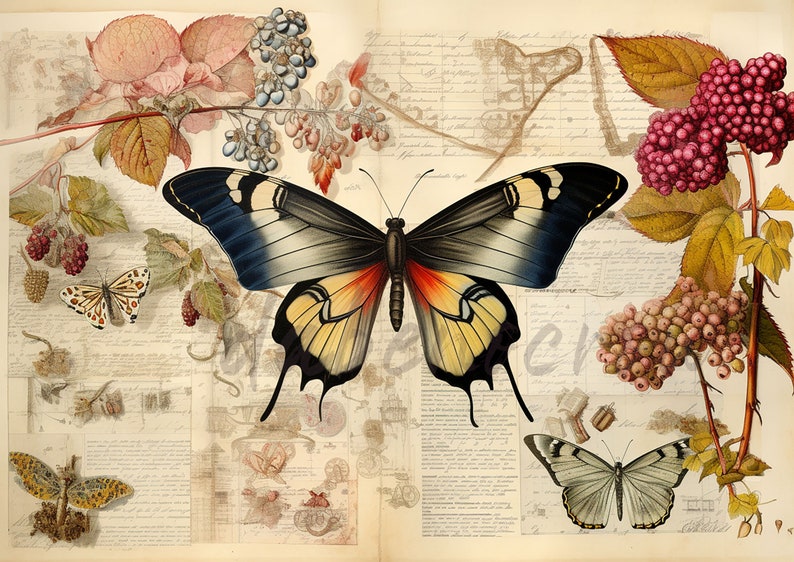 Butterfly Wings Dictionary Print, Victorian Collage Art, Vintage Decor, Cottagecore, Earthy Home, Witchcraft image 4