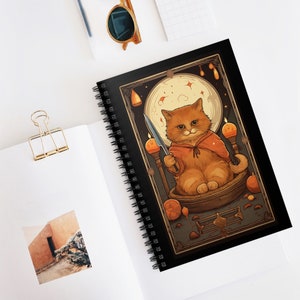 Tarot Cat Spiral Notebook, Orange Kitty, Gift for Witch, Halloween Journal, Cat Lover Gift image 1