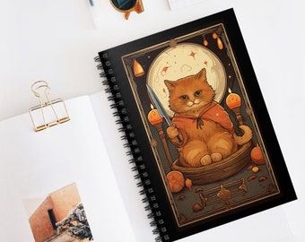 Tarot Cat Spiral Notebook, Orange Kitty, Gift for Witch, Halloween Journal, Cat Lover Gift