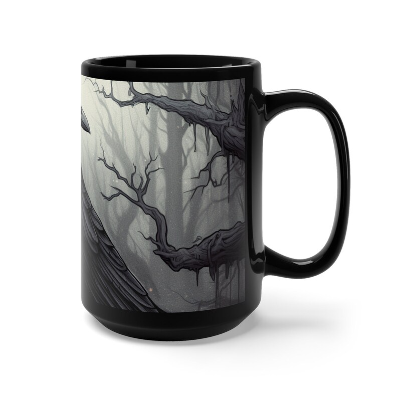 Raven of Death Black Coffee Mug, Crow Tea Cup, Halloween Gift, Gothic image 3