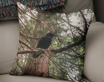 Raven Throw Pillow, Raven Pillow Case, Modern Pillow Case, Edgar Allan Poe, Macabre Home Decor, Living Room Decor, Raven Pillow Case