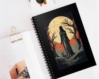 Melina Elden Ring Spiral Notebook: Full Moon and Ghoulish Woman Journal, Ideal Halloween Gift for Gamers