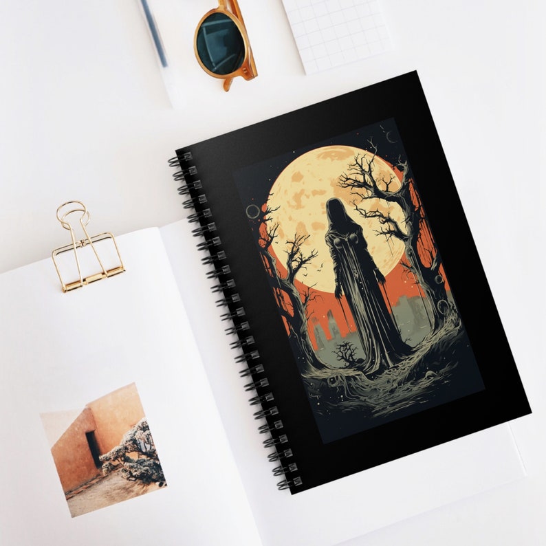 Melina Elden Ring Spiral Notebook: Full Moon and Ghoulish Woman Journal, Ideal Halloween Gift for Gamers image 1