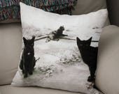 Black Cat Throw Pillow, Halloween Cats Pillow Case, Black and White Decor, Fun Halloween Samhain All Hallows Eve Egyptian Cats
