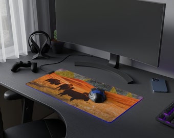 Colorful Surreal Bison Herd LED Mouse Pad - Glowing Edges