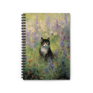 Tuxedo Cat in Wildflowers Spiral Notebook, Matisse Style Painting, Gardening Notes, Poetry, Prose, Cat Lover Gift image 2