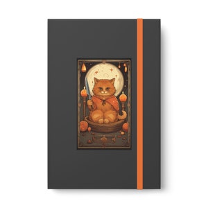 Cat Tarot Journal, Orange Kitty Gothic Lined Notebook, Halloween Gift Ruled Line Banded image 2