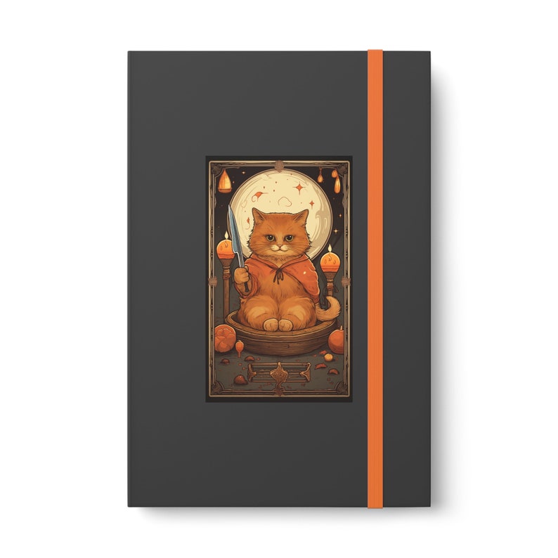 Cat Tarot Journal, Orange Kitty Gothic Lined Notebook, Halloween Gift Ruled Line Banded image 2